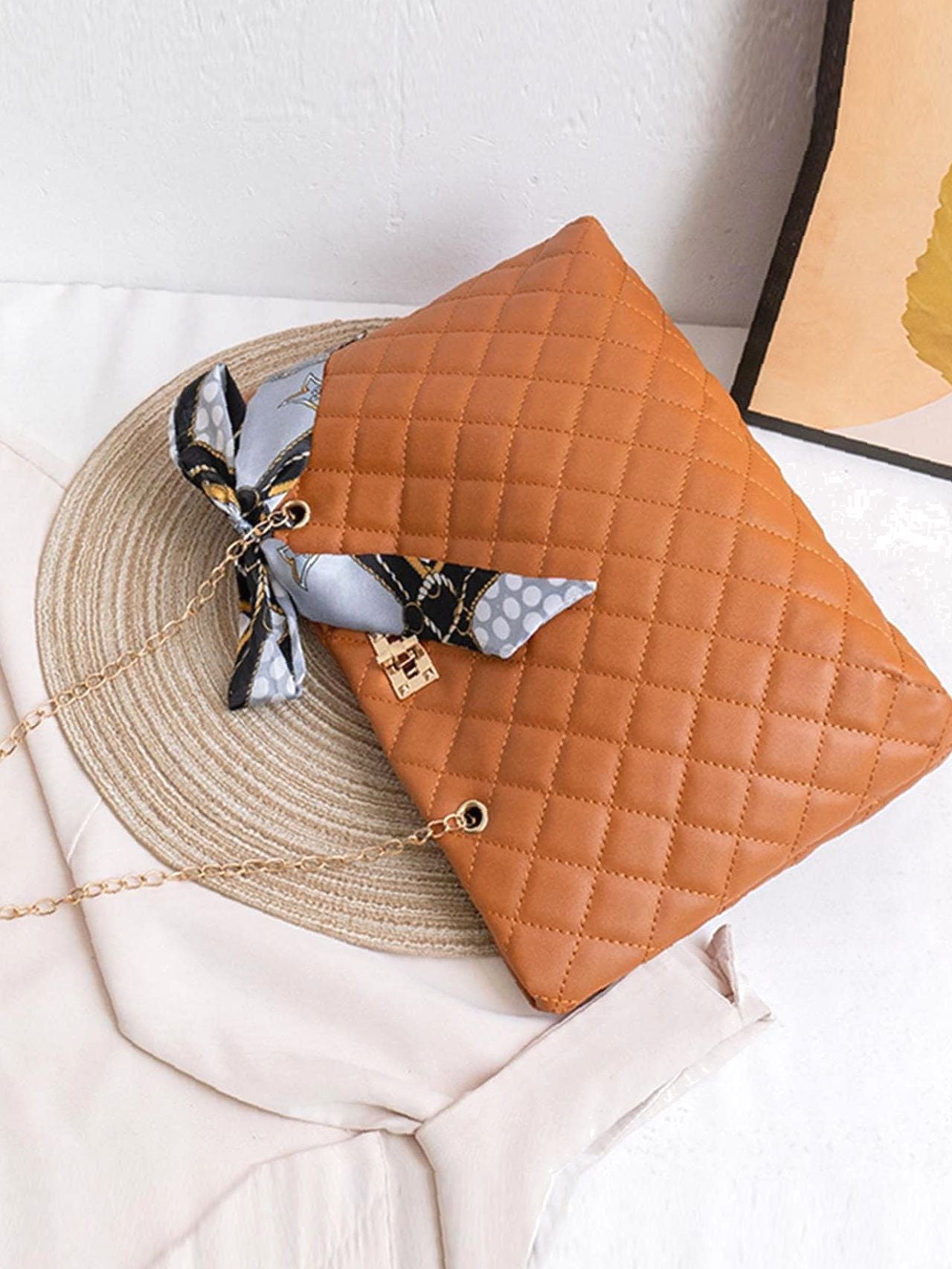Maxct - Twilly Scarf Decor Quilted Shoulder Tote Bag  - Women Tote Bags