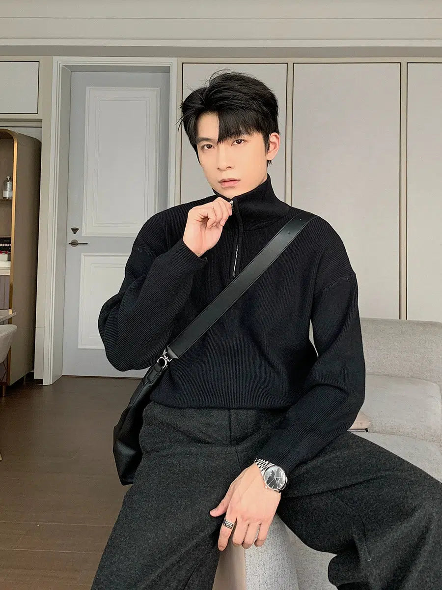 Maxct Pleated Half-zip Turtleneck Sweater