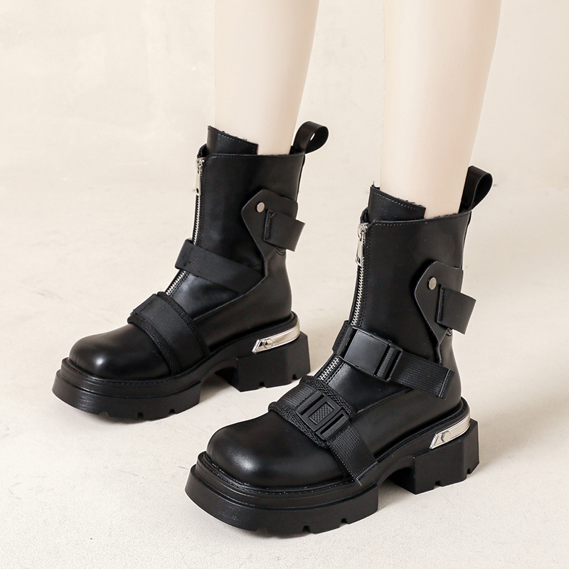 Chunky Platform Designer Ankle Boots â€Trendy Belt Buckle Accent - true deals club