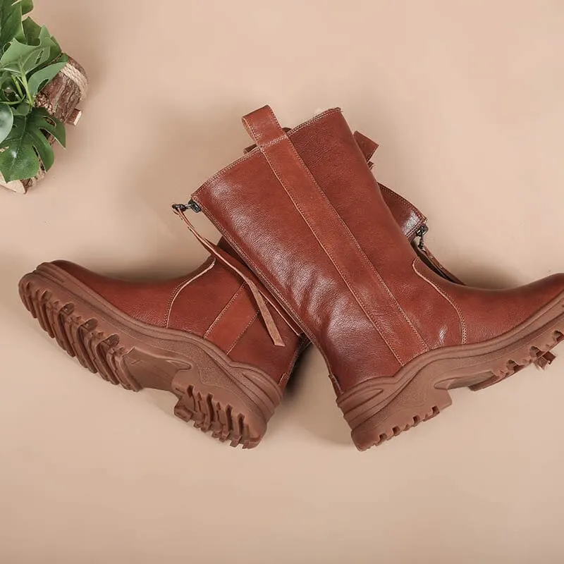 Womens Shearling Lined Snow Boots for Cold Winter Retro Mid Calf Boots Maxct
