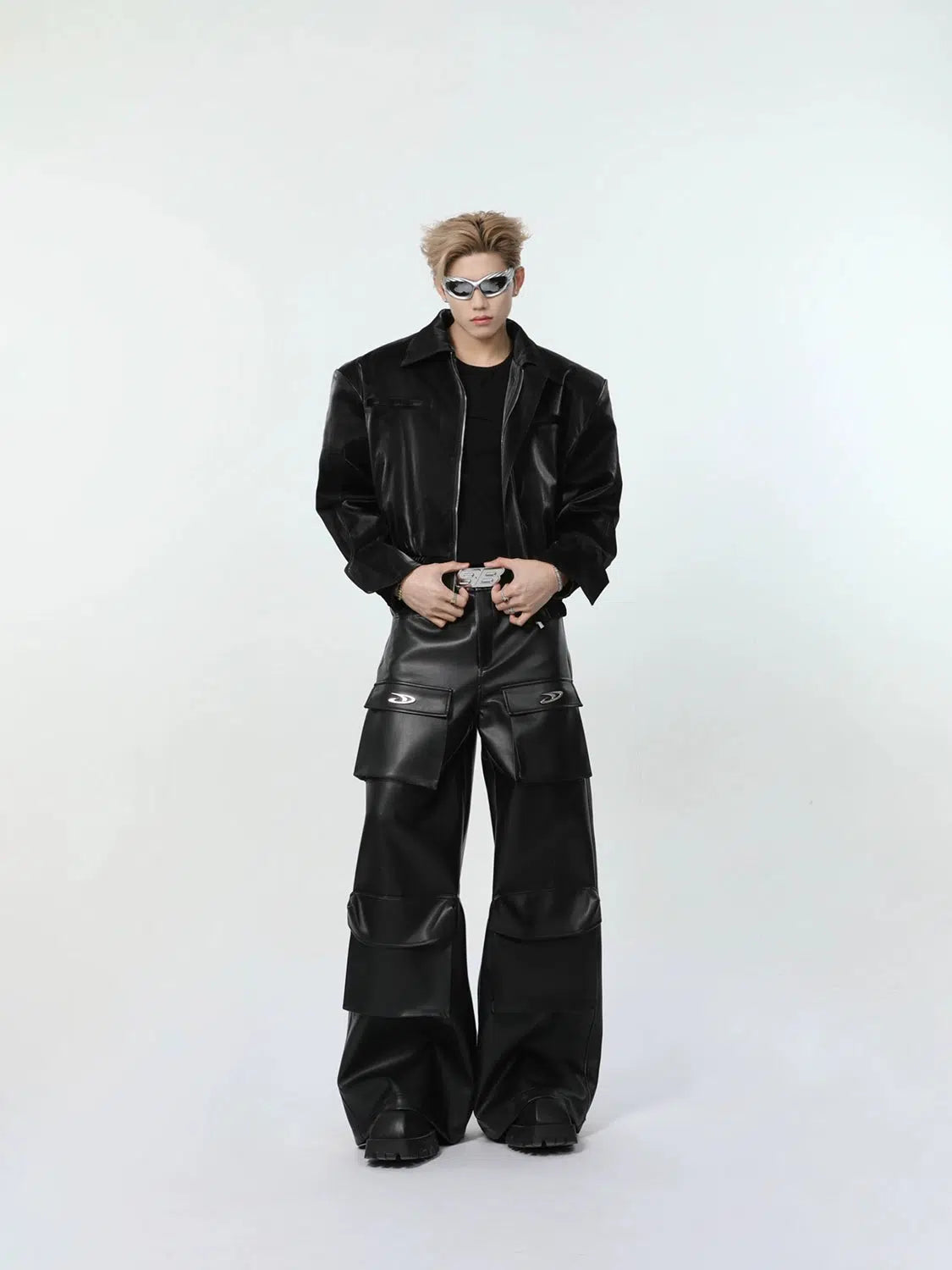 Maxct Short Leather Jacket with Shoulder Pads