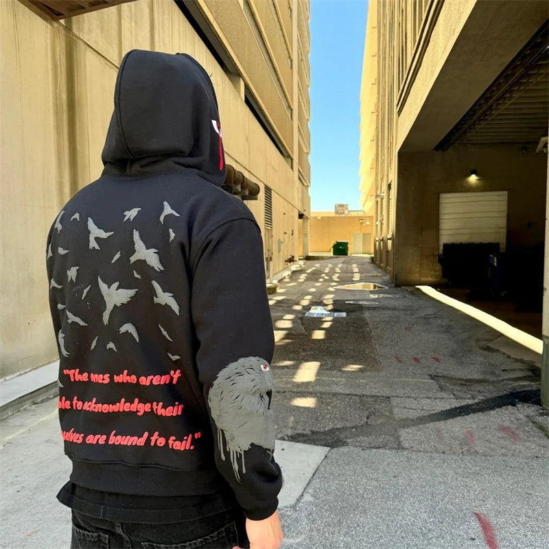 Maxct Y2k Women's Long Sleeved Hoodie Oversize Streetwear Sweatshirt Dark Hip Hop Punk Pattern Printed Vintage Harajuku Fashion Wear