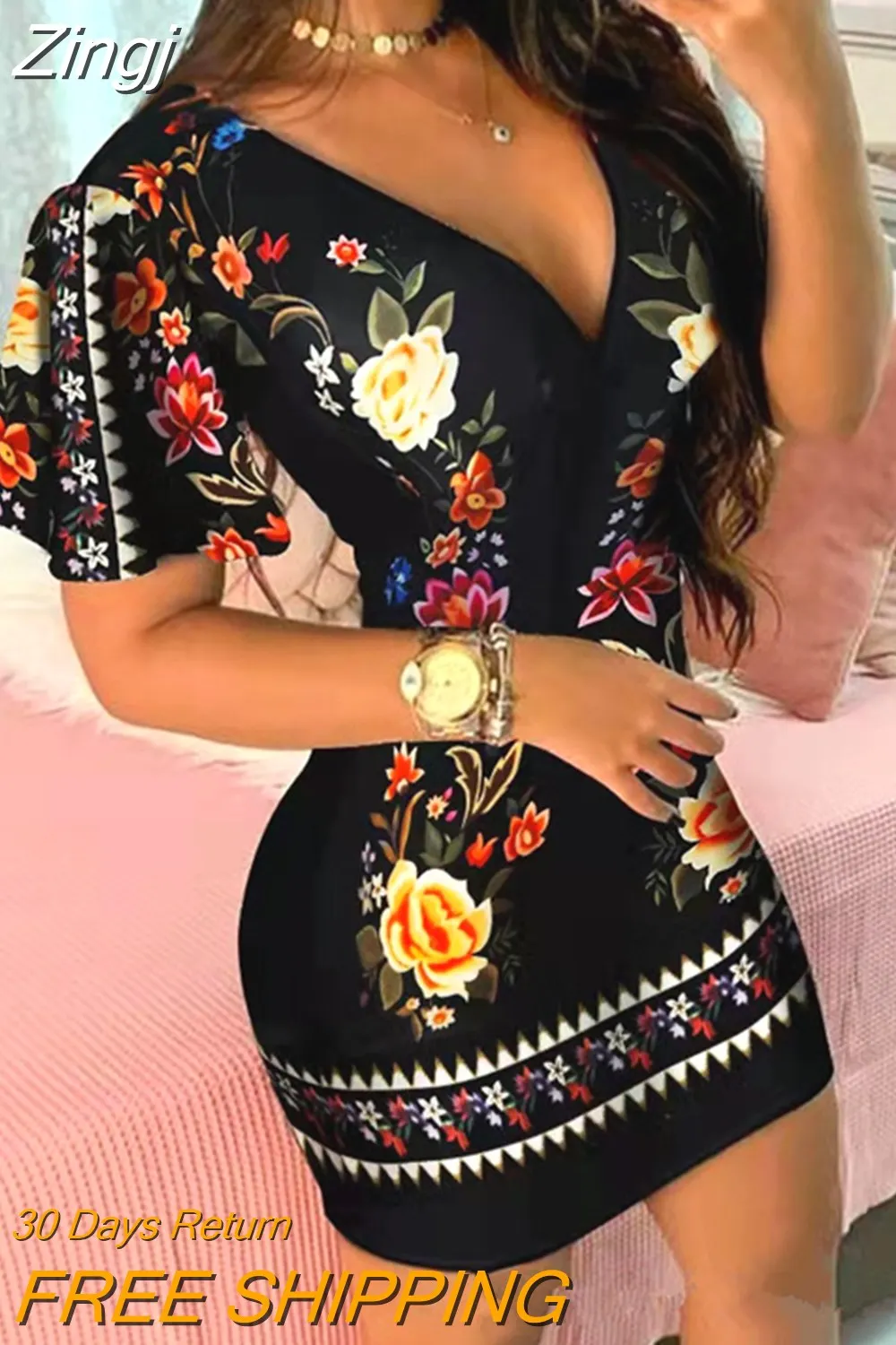 Maxct Women Elegant Dress Vintage Floral Print Ruffles Bodycon Dress for Party Cocktails Casual Mini Dress Vacation Dress