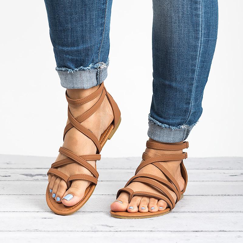 PU Leather Flat Gladiator Sandals Maxct