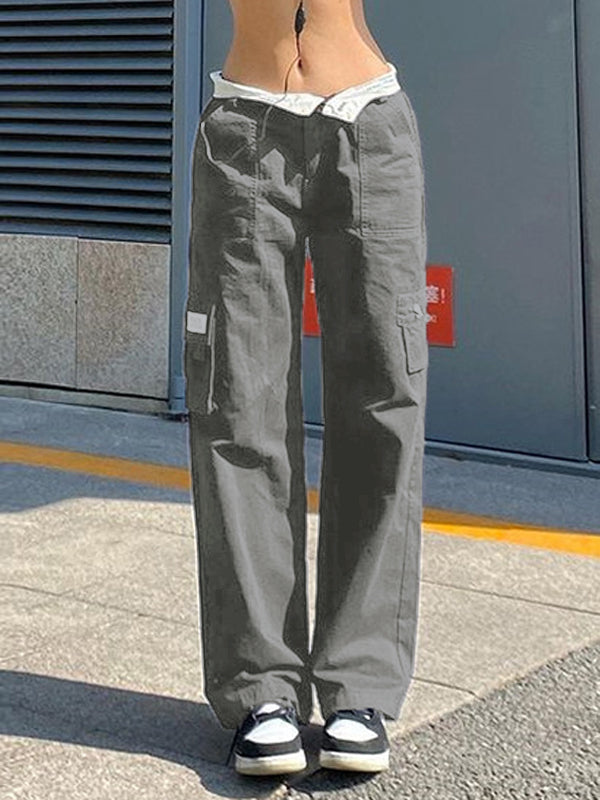Fold Over Waist Y2K Straight Leg Pants Maxct