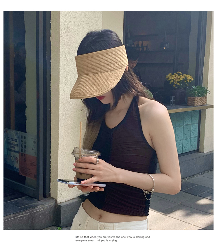 No Top Women's Summer Sun-Proof Travel Fashion Cover Face Straw Hat