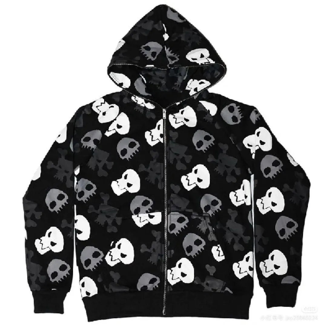Skull Zip up Hoodie for Women Maxct