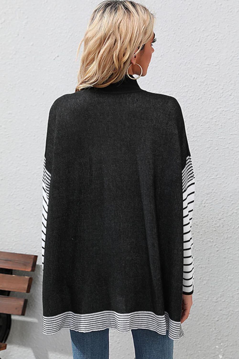 Maxct &Striped Dolman Sleeve Mock Neck Knit Pullover