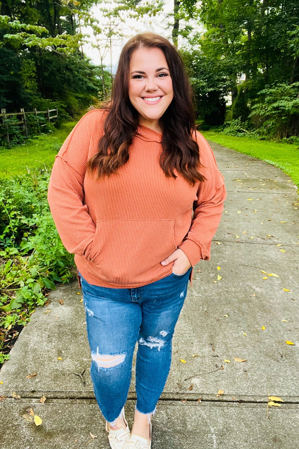 Maxct &Cozy Days Rust Mineral Wash Rib Knit Hoodie