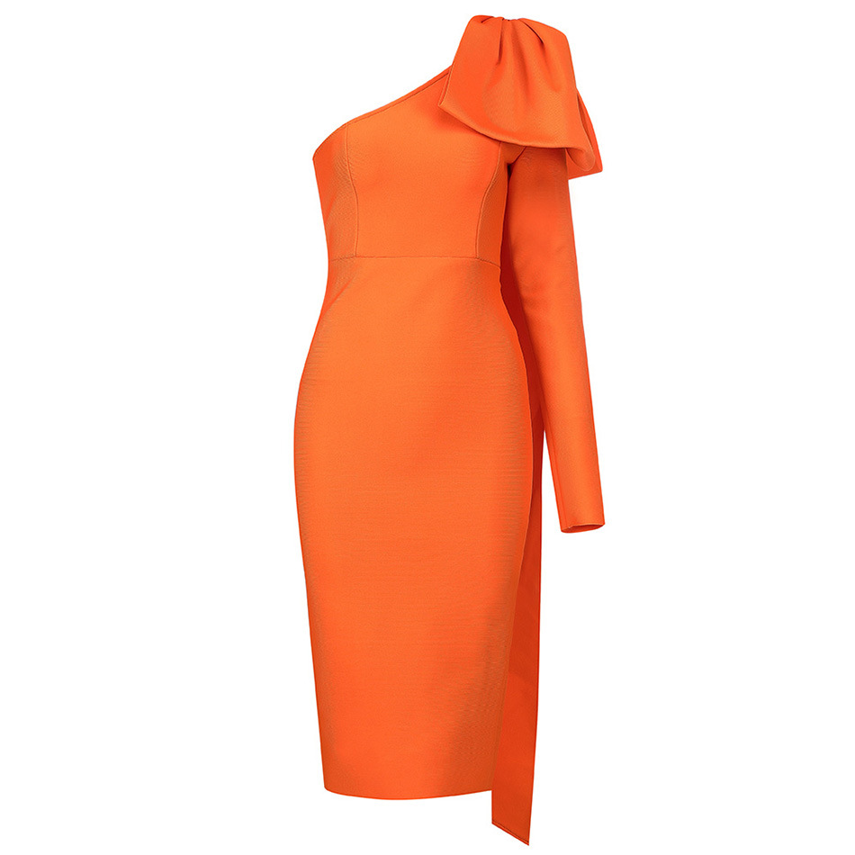 High-end Women's Rich And Golden Style Bandage Dress Three-dimensional Big Bow Shoulder Waisted Dinner Cocktail Dress