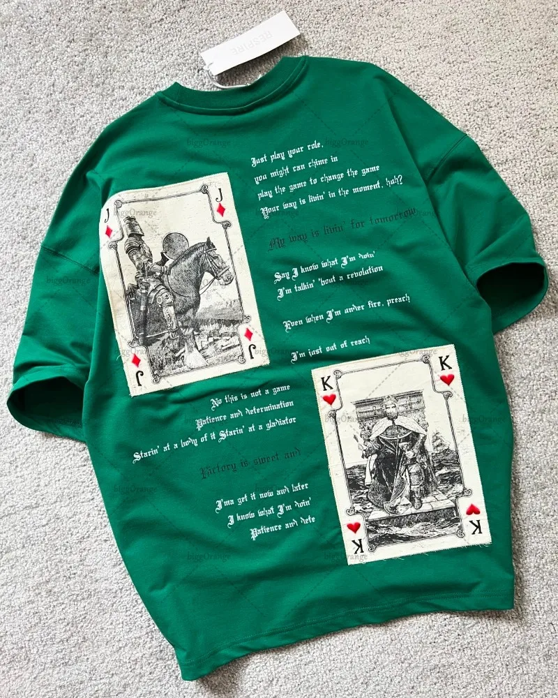 Y2k Harajuku High Street Retro Tops Trendy Fashion Casual T-Shirts Women Letters Poker Print Oversized Short-Sleeved Tops Men
