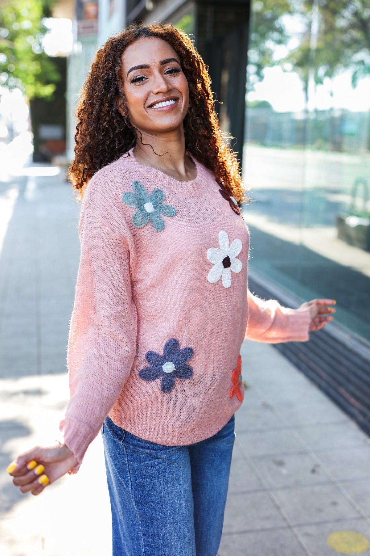 Maxct &Eyes On You Terracotta Flower Patch Oversized Knit Sweater