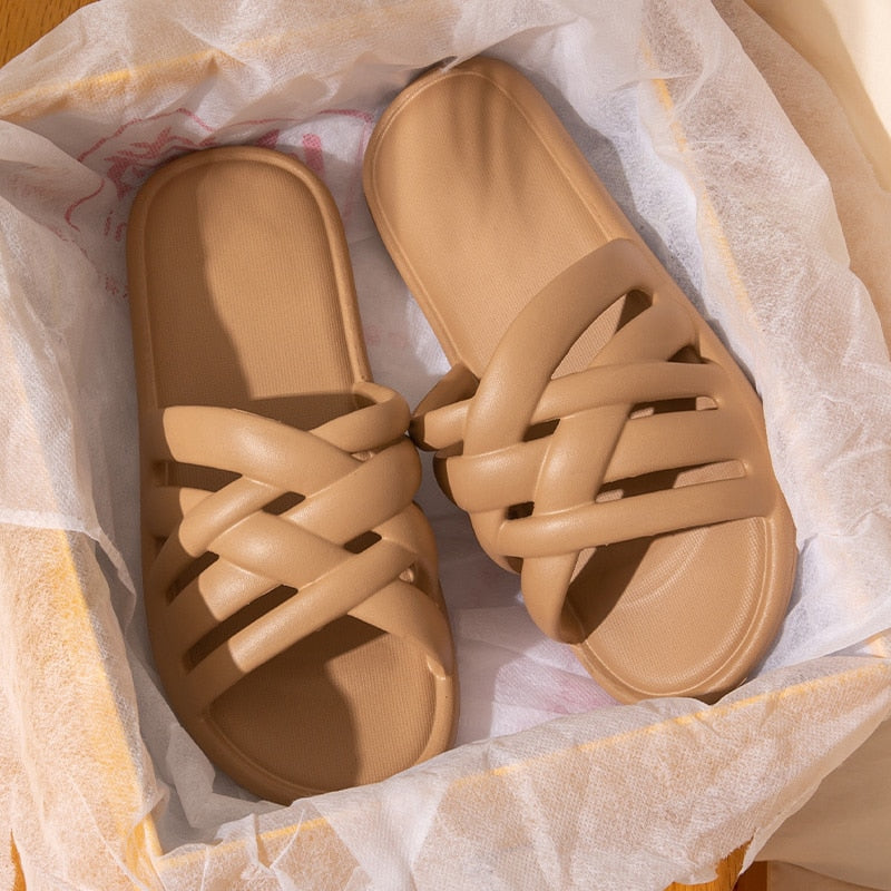 Flat Slide Sandals Women's Flat Knitted Design Eva Slides Maxct