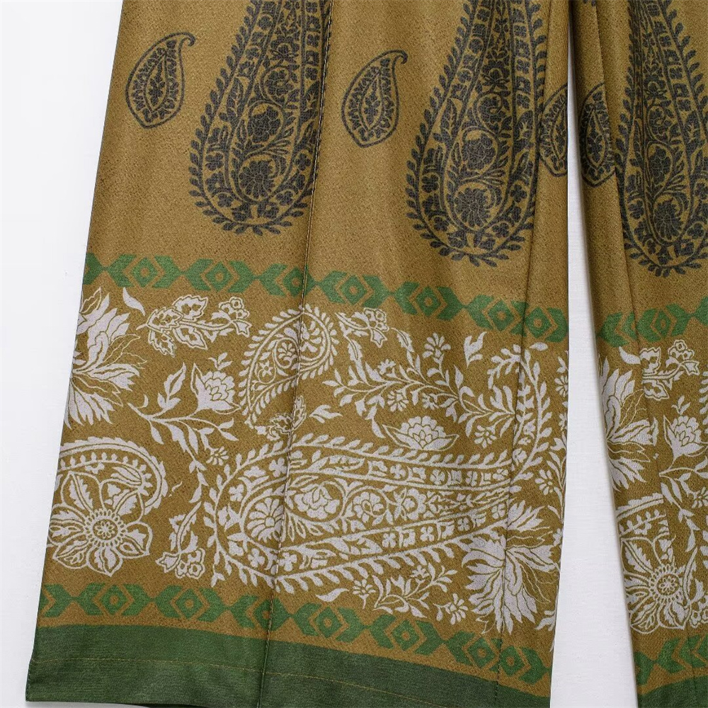 Autumn New Women's Fashion Versatile Collar Long Sleeve Shirt Silk Texture Printed Pants Casual Set