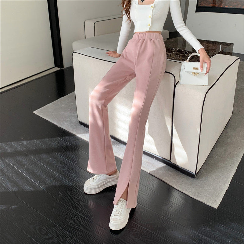 Causual Chic Comfy Velvet Long Wide Leg Gathered Waist Pants Maxct