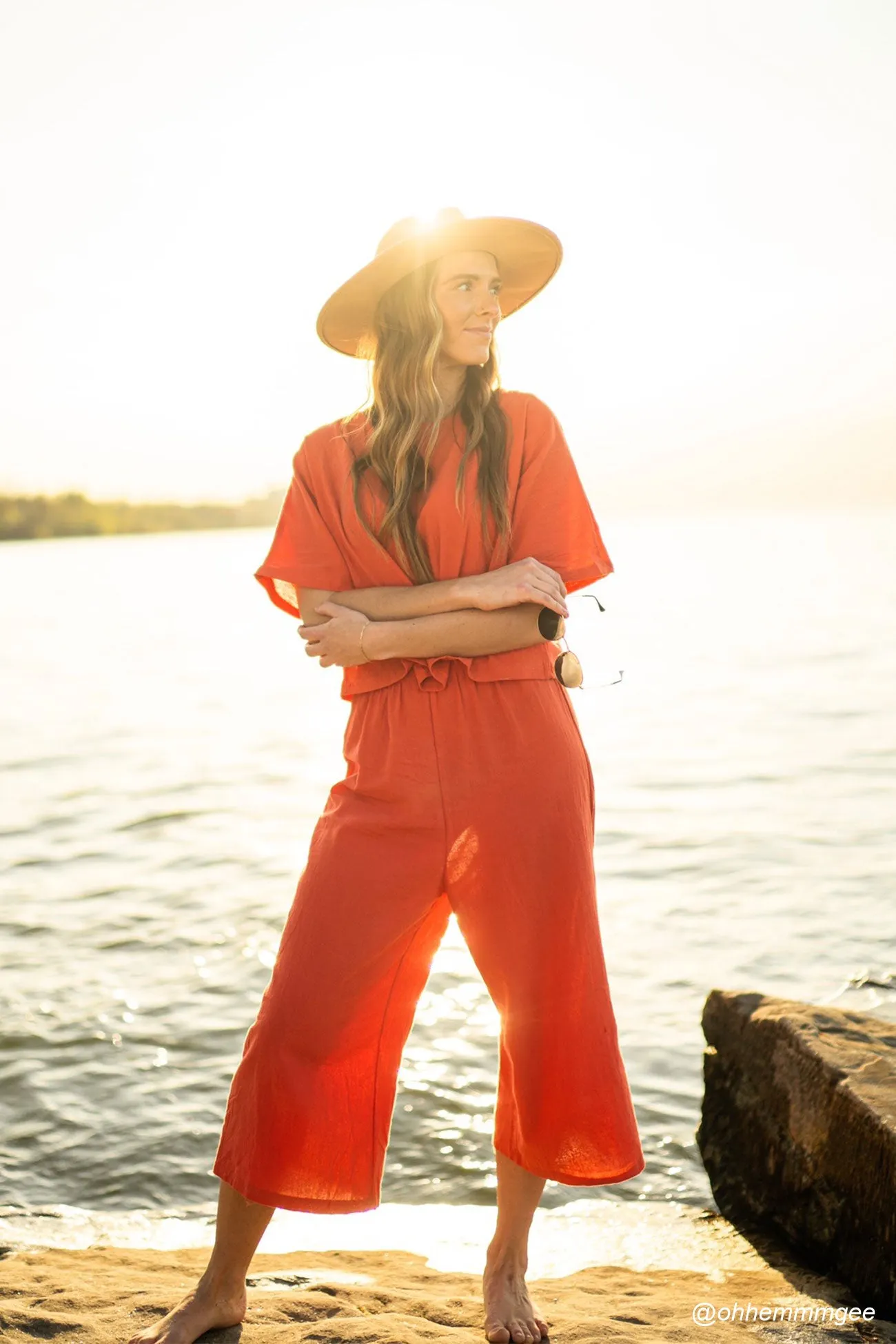 Maxct Solid Short Sleeve Top & Elastic Waist Pants