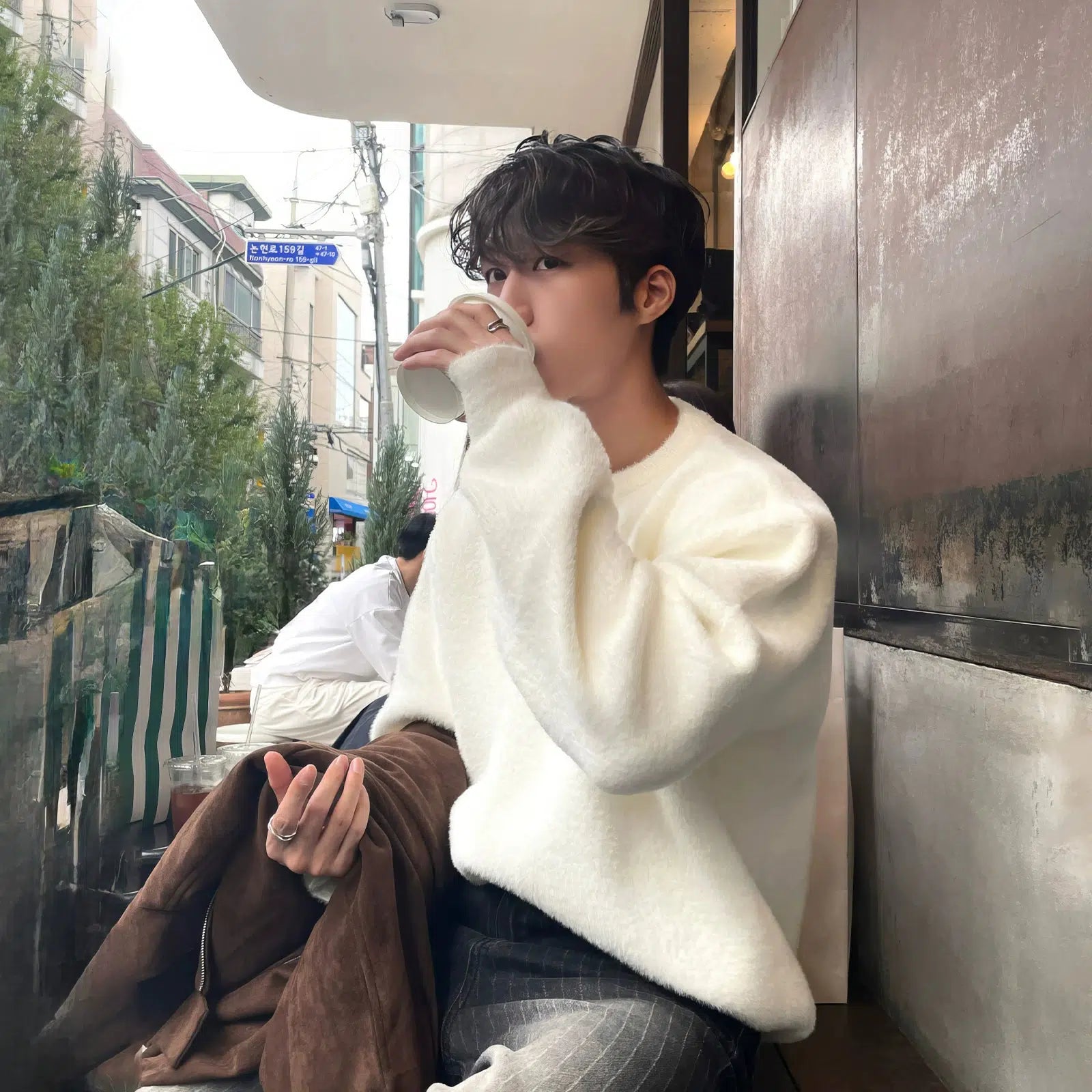 Maxct White Crew Neck Sweater
