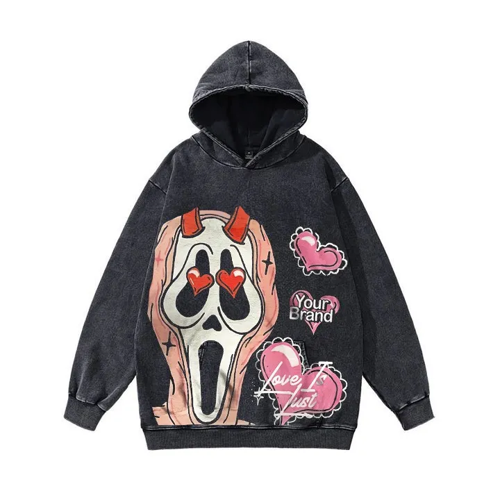 Maxct Y2K Fashion Autumn and Winter Printed Washed Distressed Pullover Long Sleeve Sweater for Men and Women