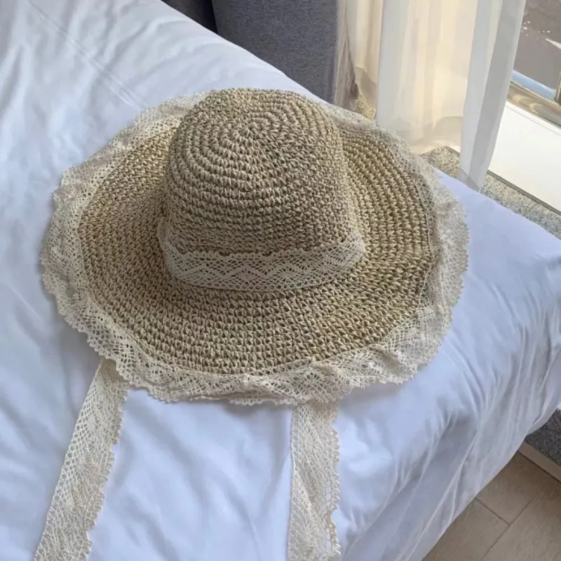 Straw Hat Ins Young Adult Shoelace Summer Outing Lace