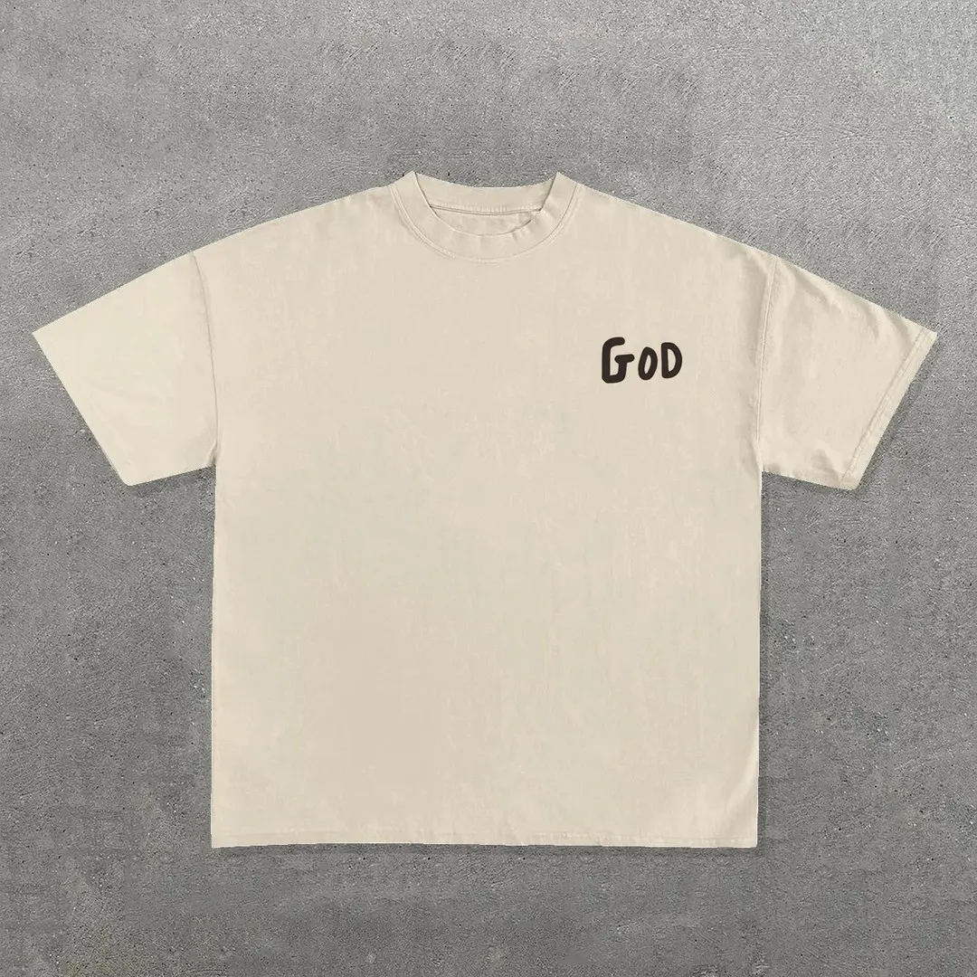Retro Street Hip Hop Goth Letter Pattern Oversized T-Shirt Men's Fashion Loose Casual Versatile Round Neck Short Sleeve Top