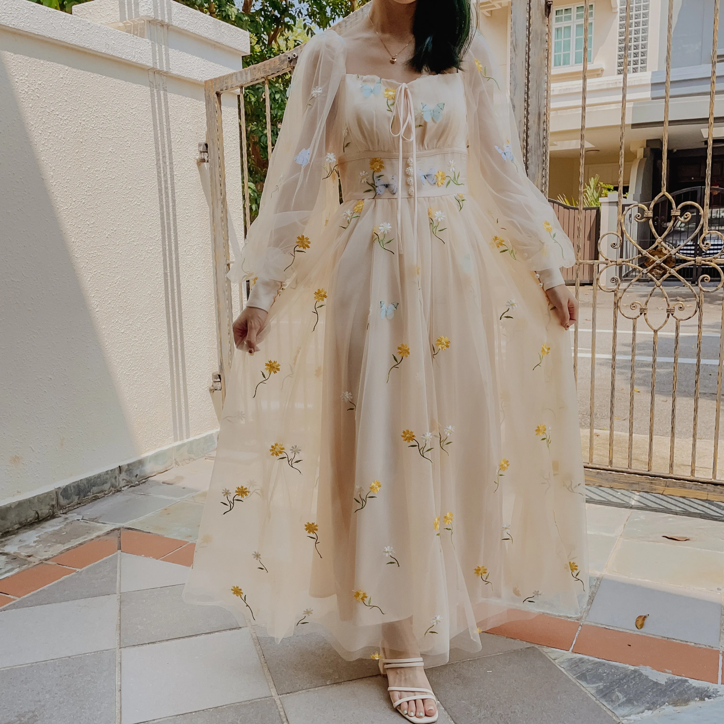 Butterfly Garden Tulle Maxi Dress Maxct