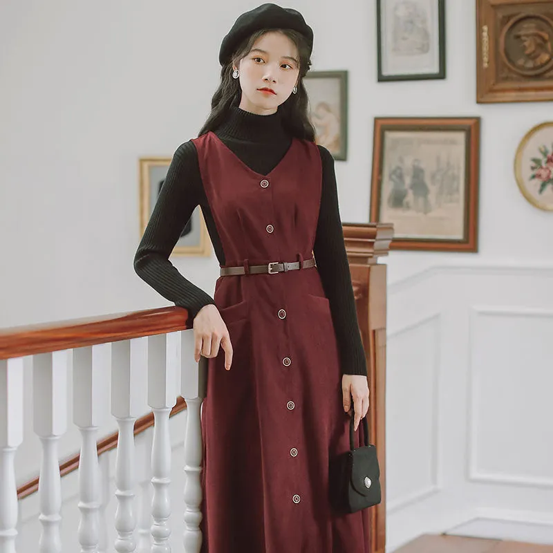 Button Up Suede Pinafore Dress Maxct