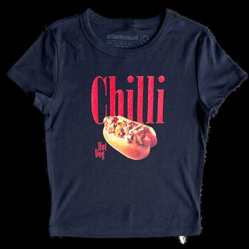 Maxct Harajuku gothic y2k tops hamburg cuisine print aesthetic tees women sexy t-shirt vintage 2000s short sleeve tee fairy crop top
