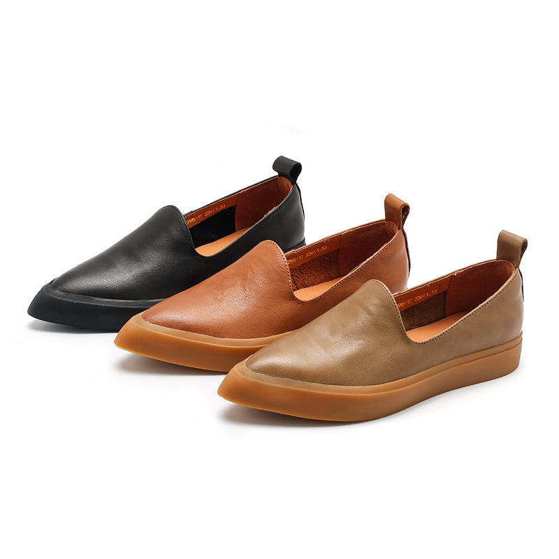 Vegetable Tanned Loafers Pointed Toe Flats Maxct