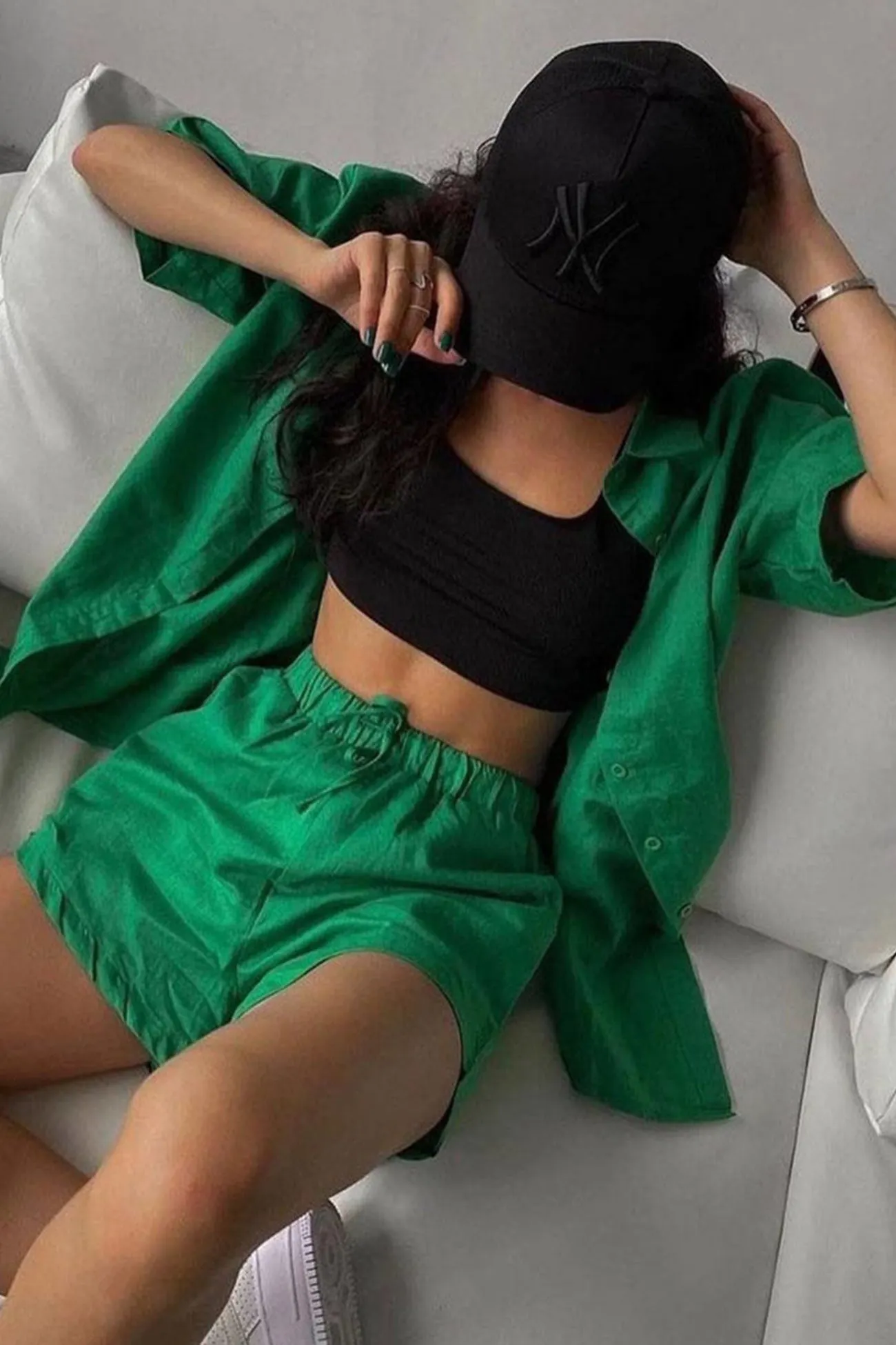 Maxct Solid Short Sleeve Shirt Drawstring Shorts Suits