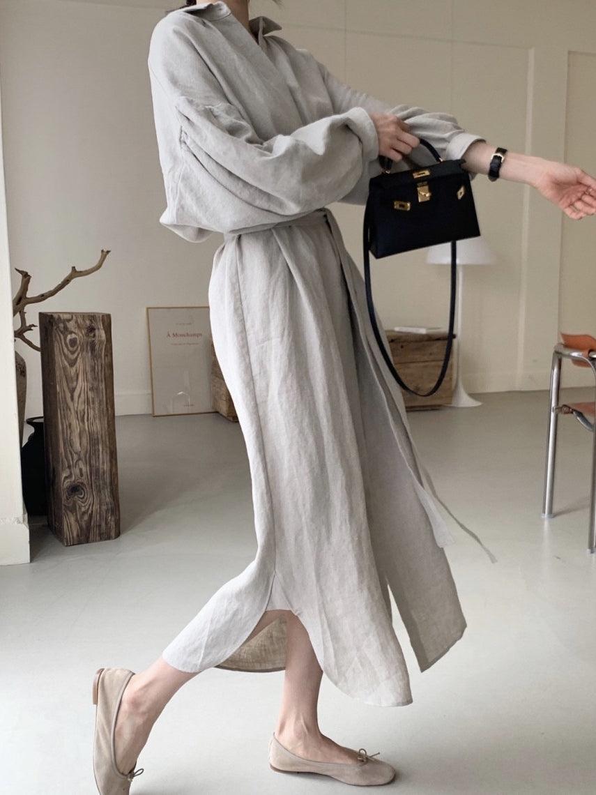 Maxct Lapel Loose Balloon Sleeve Shirt Dress