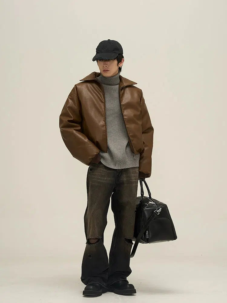 Maxct Full Zip Short Leather Jacket