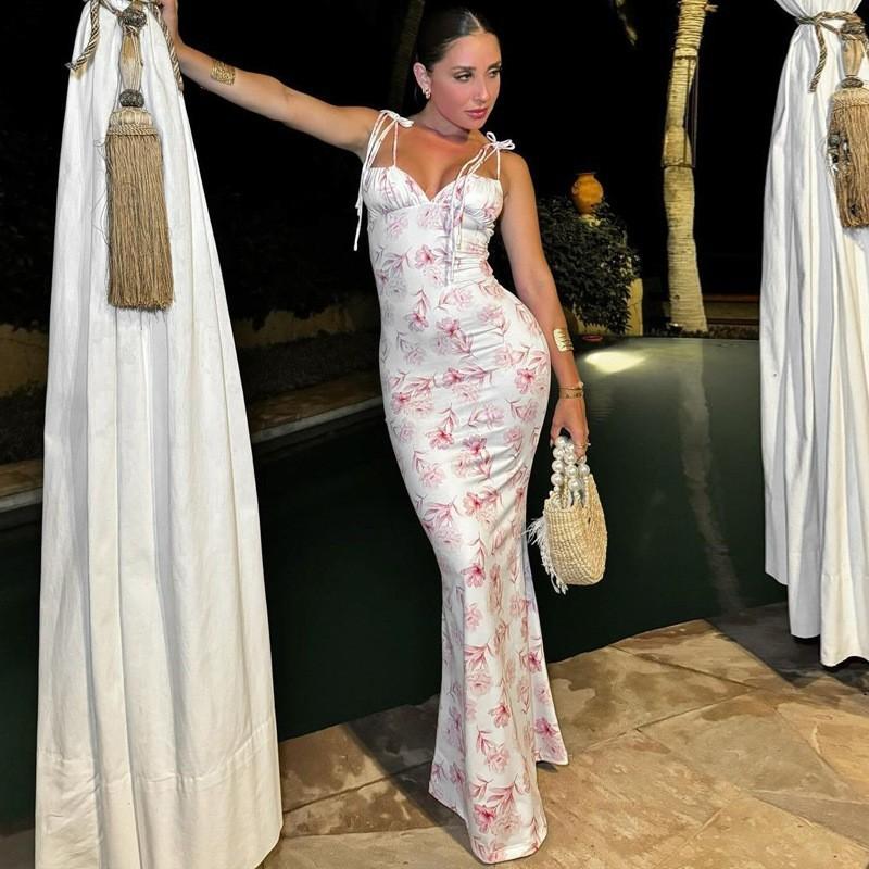 Maxct Women's 2024 Summer Hot-selling Floral Slim-fit Slim Long Bag Hip Sweet Style Sling Dress Women
