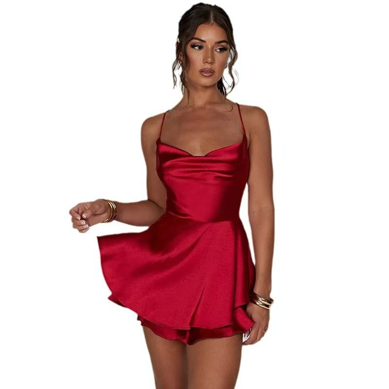 Maxct Women's Short Style Xia Xin Style Bare Back Sexy Fashion Satin Satin Dress
