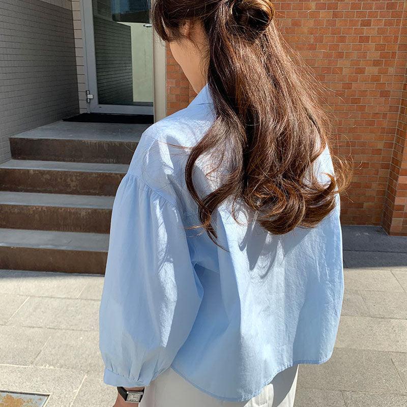 Maxct Chic Sky Blue Lapel Casual Shirt Top