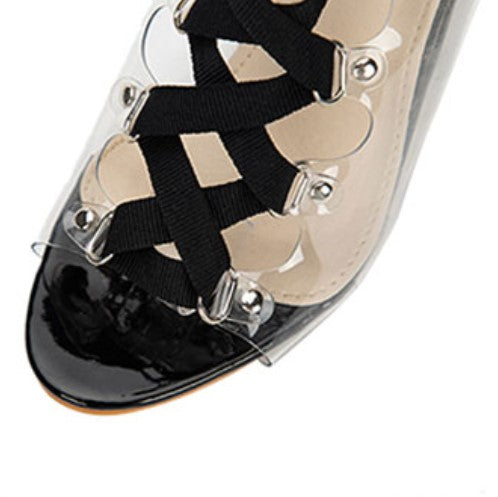 Square-Heeled PVC Transparent Cross-Tied Sandals Maxct