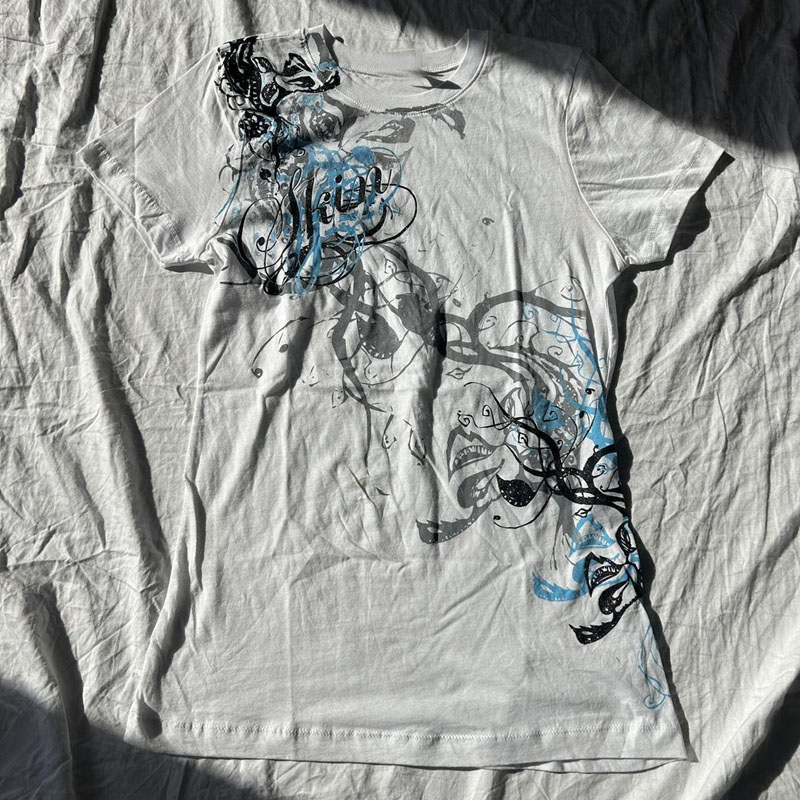 Cyber Grunge E-girl Gothic Crop Tops Women's T-shirt 00s Retro Graphic Print Short Sleeve Tees Harajuku Japanese Y2K Clothes