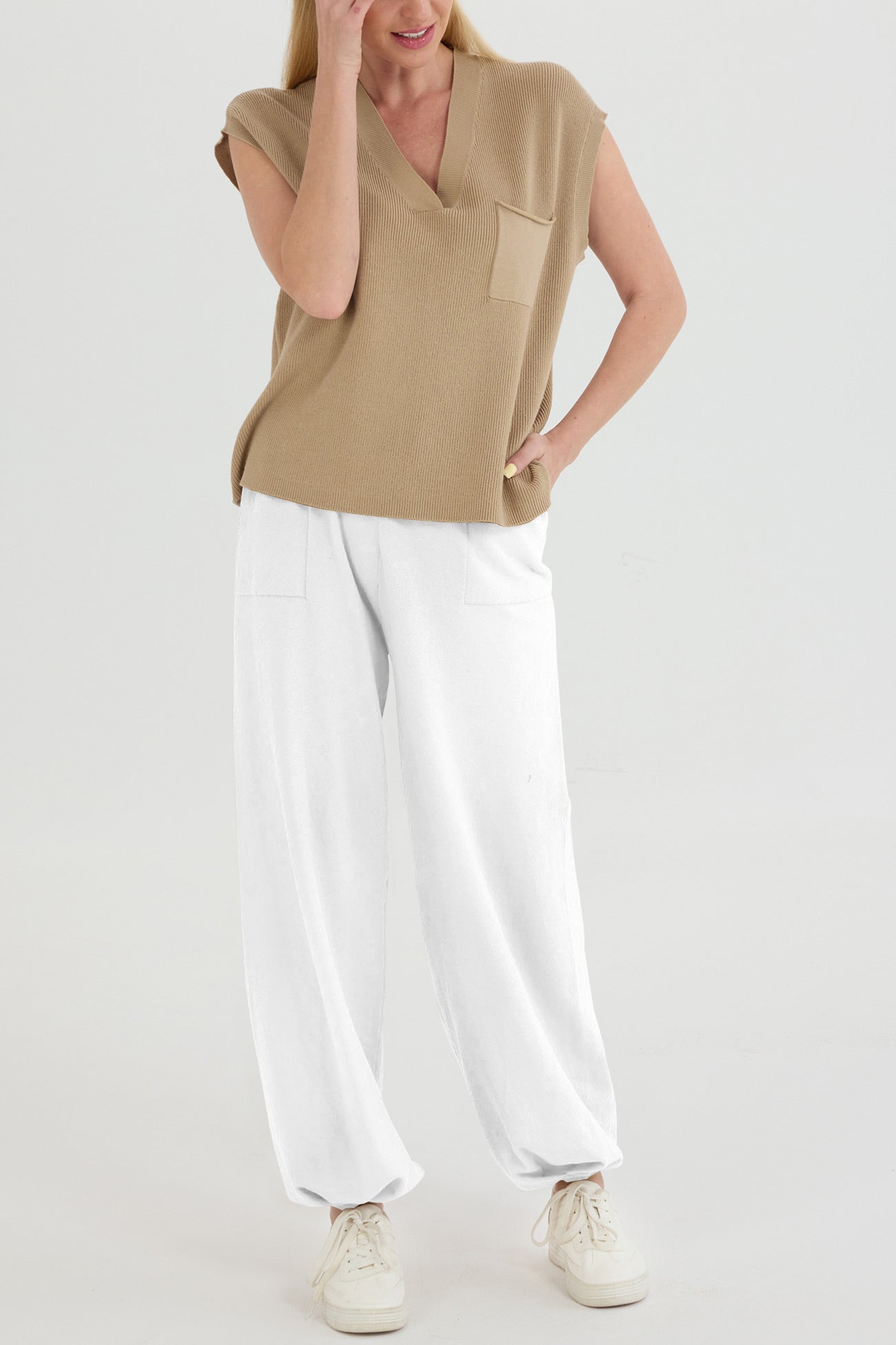 Maxct V Neck Knit Tank Top Pants Suits - Image 19