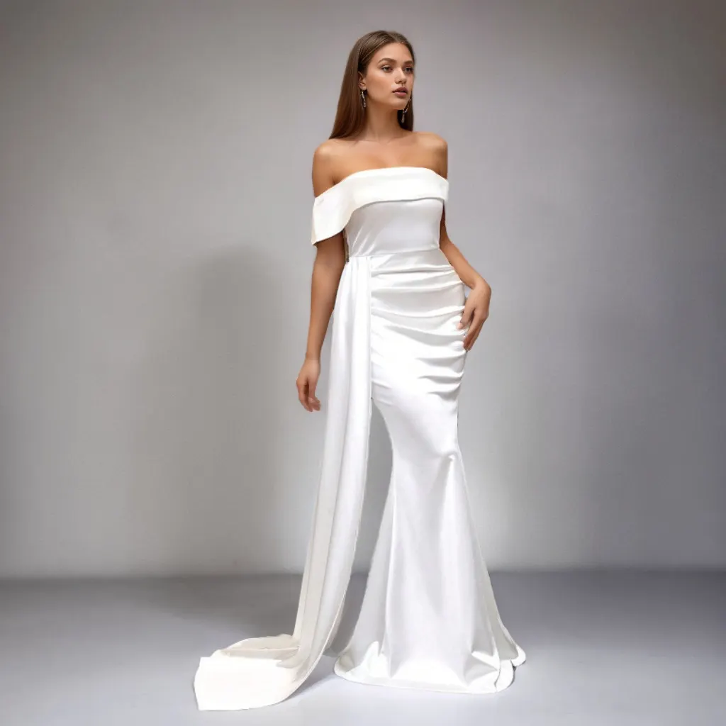 Maxct pirates vs sailors drees to impress Solid Color Satin off-Neck Tube Top High Waist Evening Dress Fishtail Dress Long Skirt Dress
