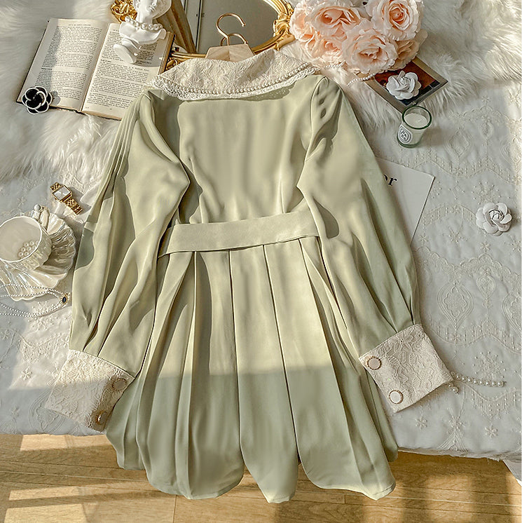 Matcha Peter Pan Pleated Dress Maxct