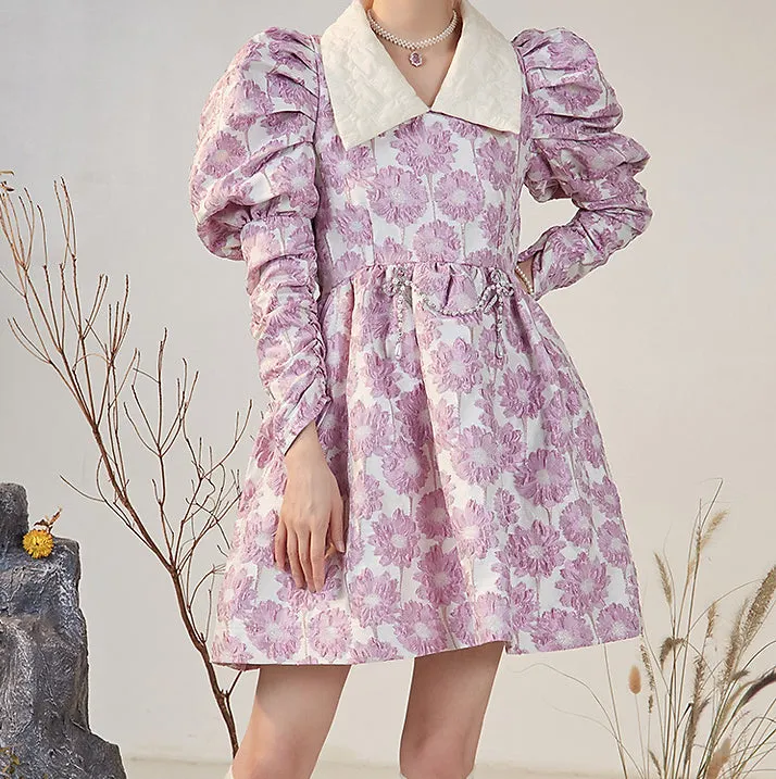 Puff Sleeve Daisy Jacquard Dress Maxct
