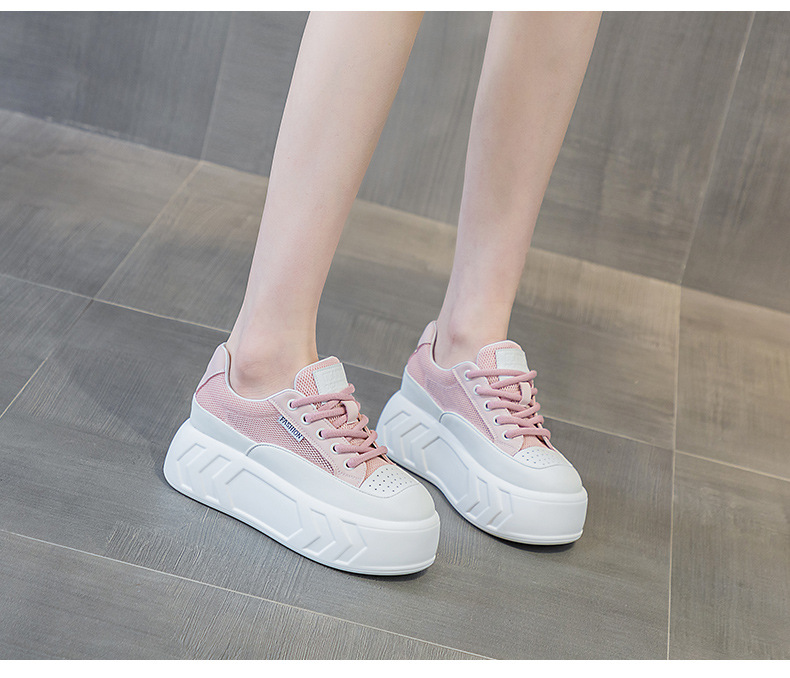 8cm Air Leather Chunky Sneakers with Thick-Soled Platform