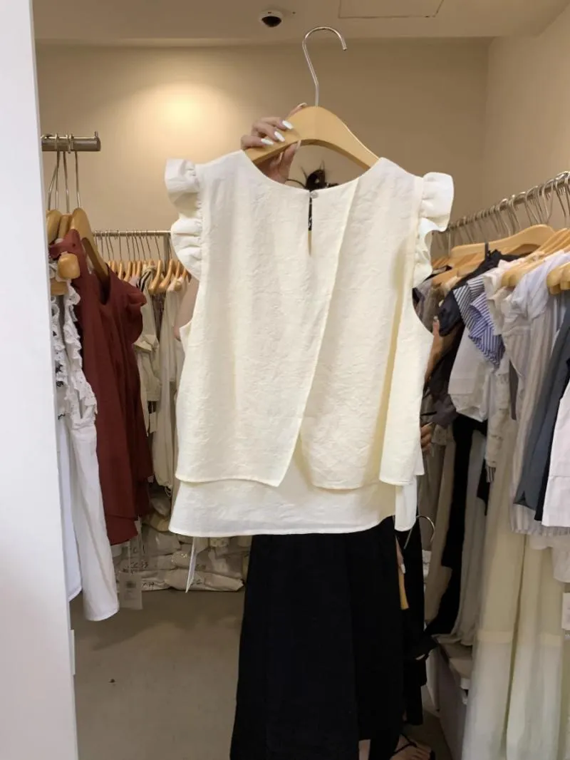 Maxct Women French Style Retro Sleeveless Solid Casual Tops Summer Thin O-neck Flying Sleeve Tender Sun-proof Office Ladies