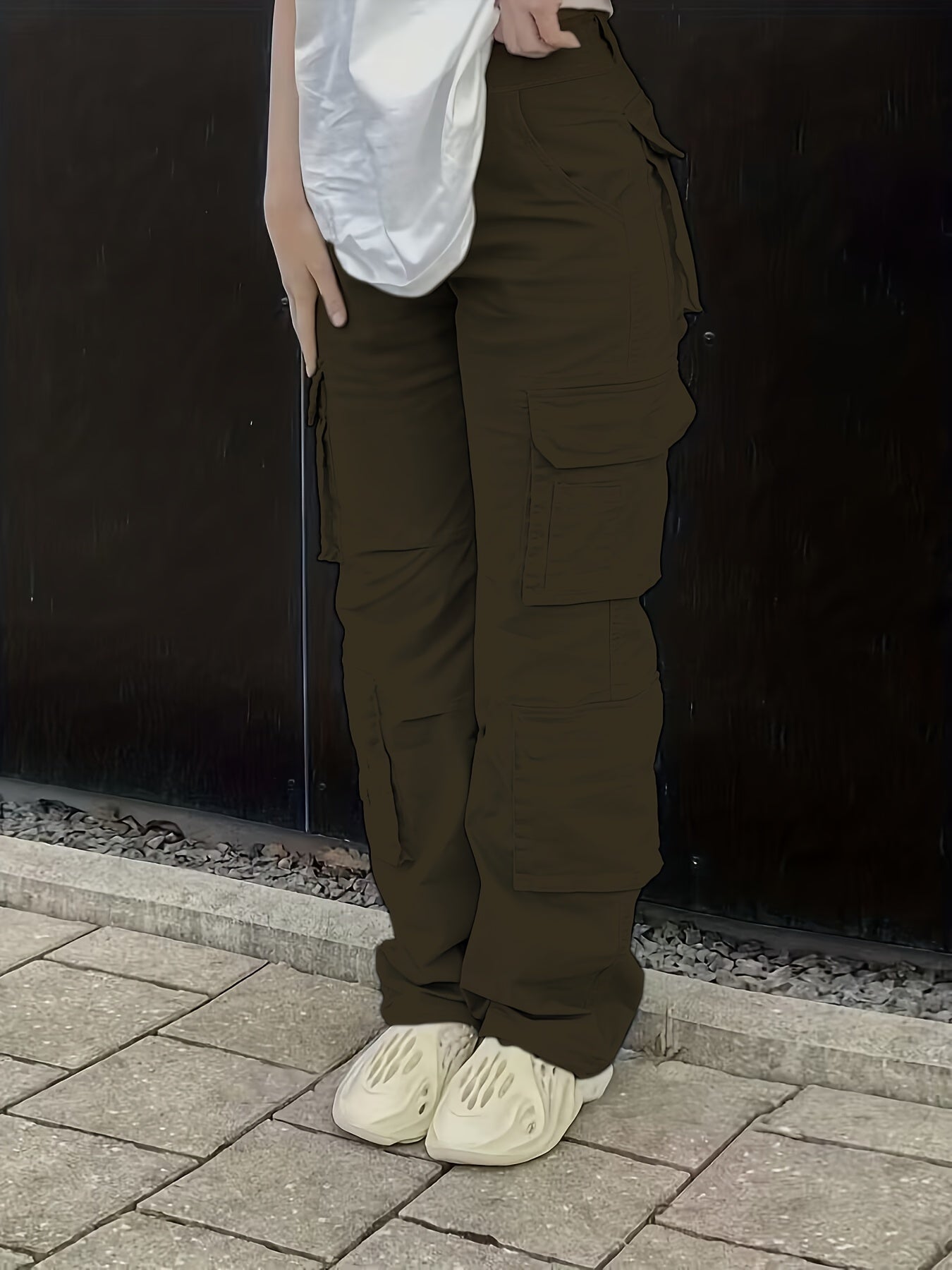 Maxct Plain High Rise Cargo Denim Pants, Loose Solid Color Retro Cargo Jeans, Street Casual Style, Women's Denim Jeans & Clothing