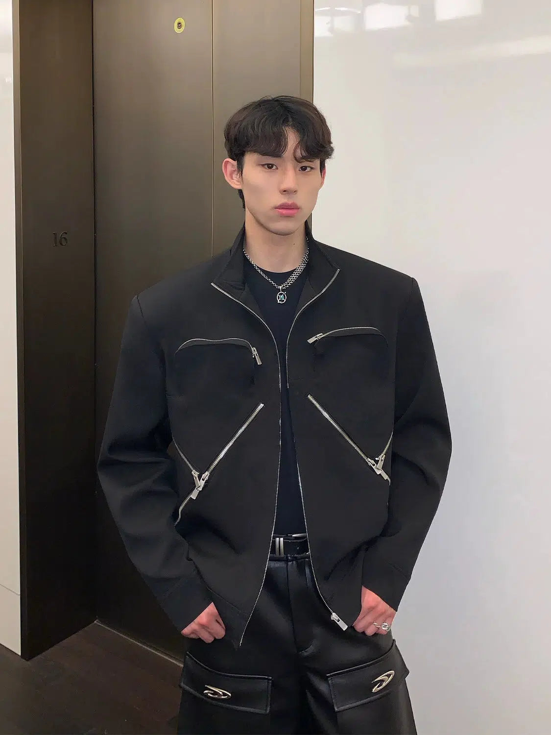 Maxct Black Zip-up Jacket with Shoulder Pads