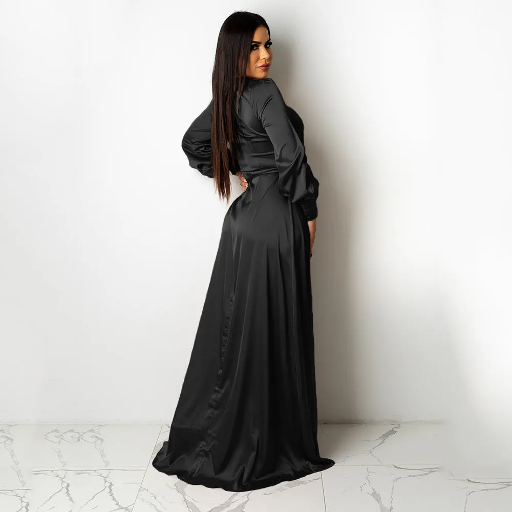 Satin High Low Flowy Maxi Dress Maxct