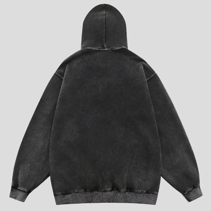 Washed Vintage Punk Goth Men's Streetwear Loose Pullover Hoodie Maxct