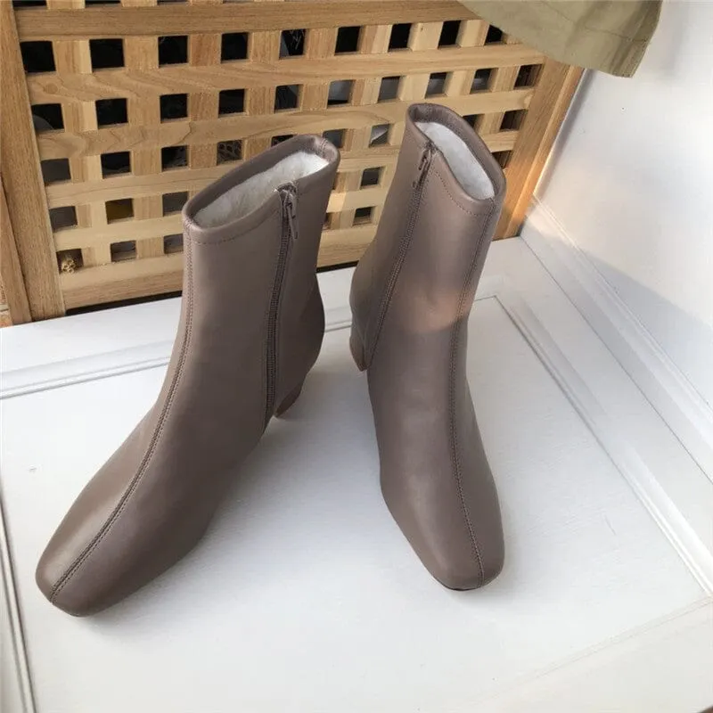 Classic Elegant Glove-Like Ankle Boots with Fleece Lined Mid Heel Maxct