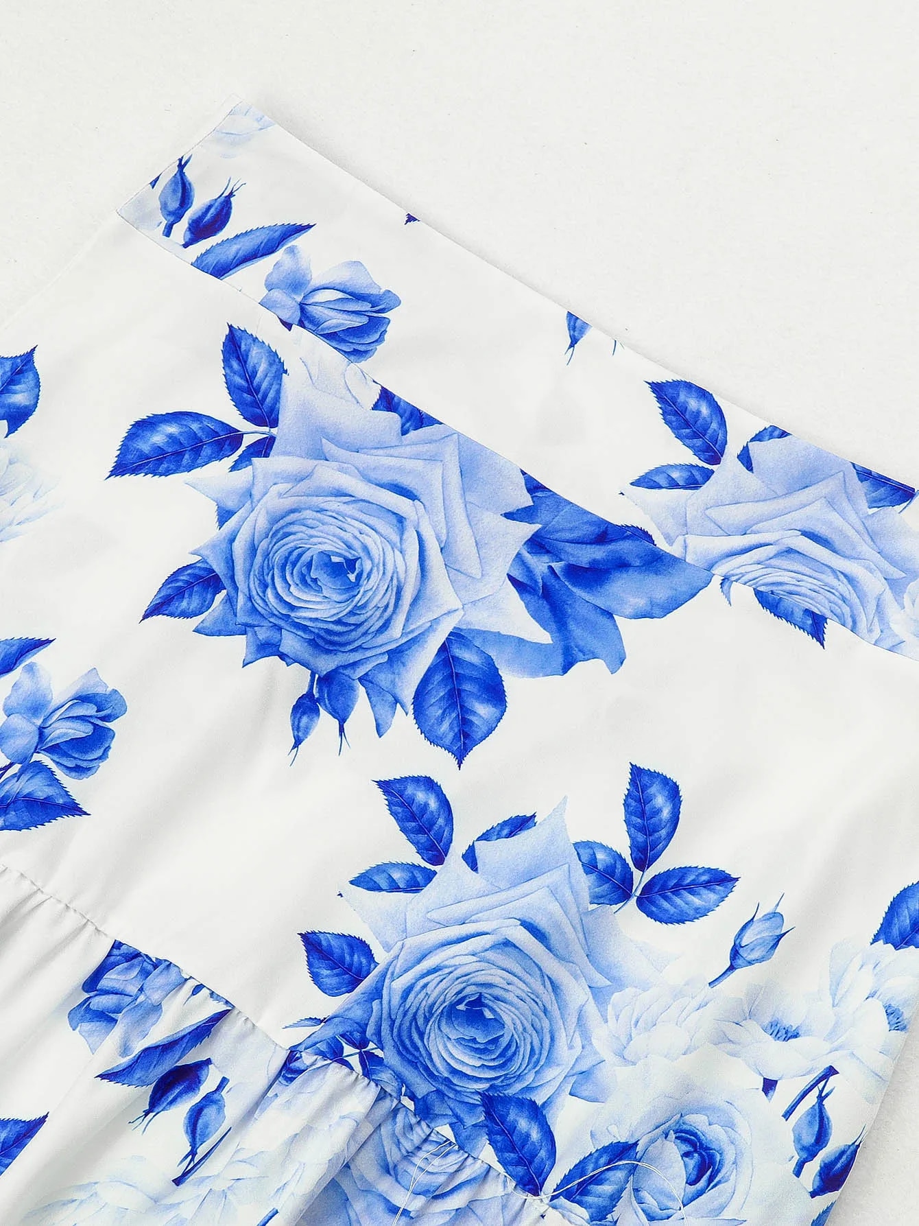 Maxct Summer Two Pieces Long Dress Women V-Neck Ruffles Beachwear Blue Floral Print White Beach Dresses Elegant Bodycon Vestidos