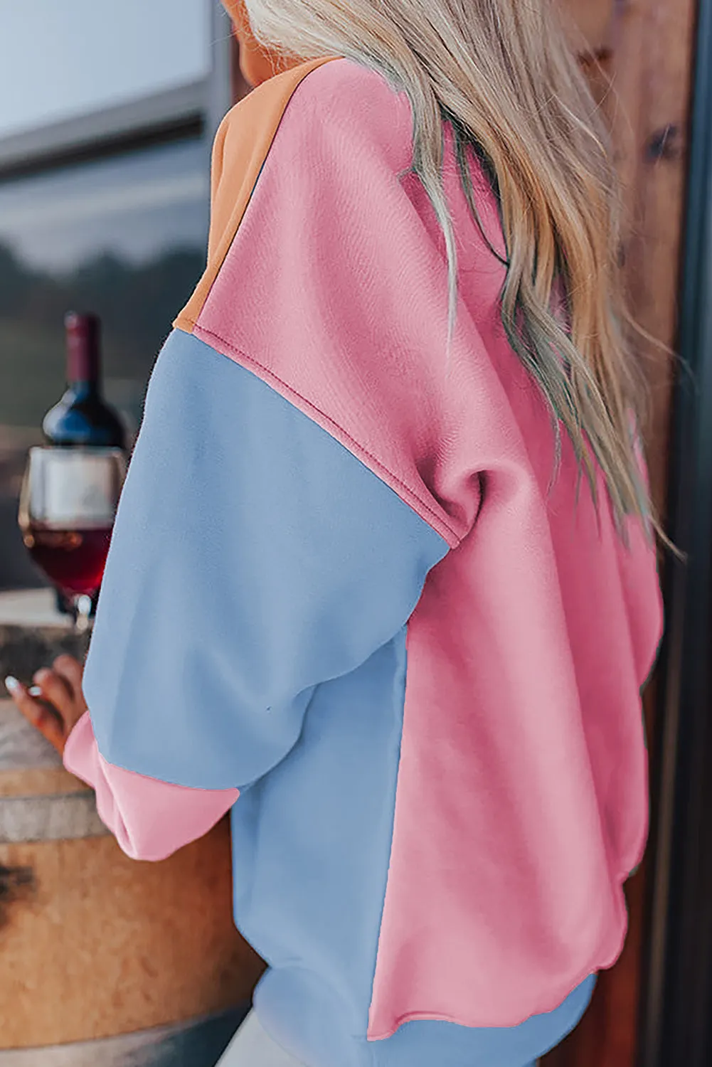 Maxct &Color Block Round Neck Long Sleeve Sweatshirt