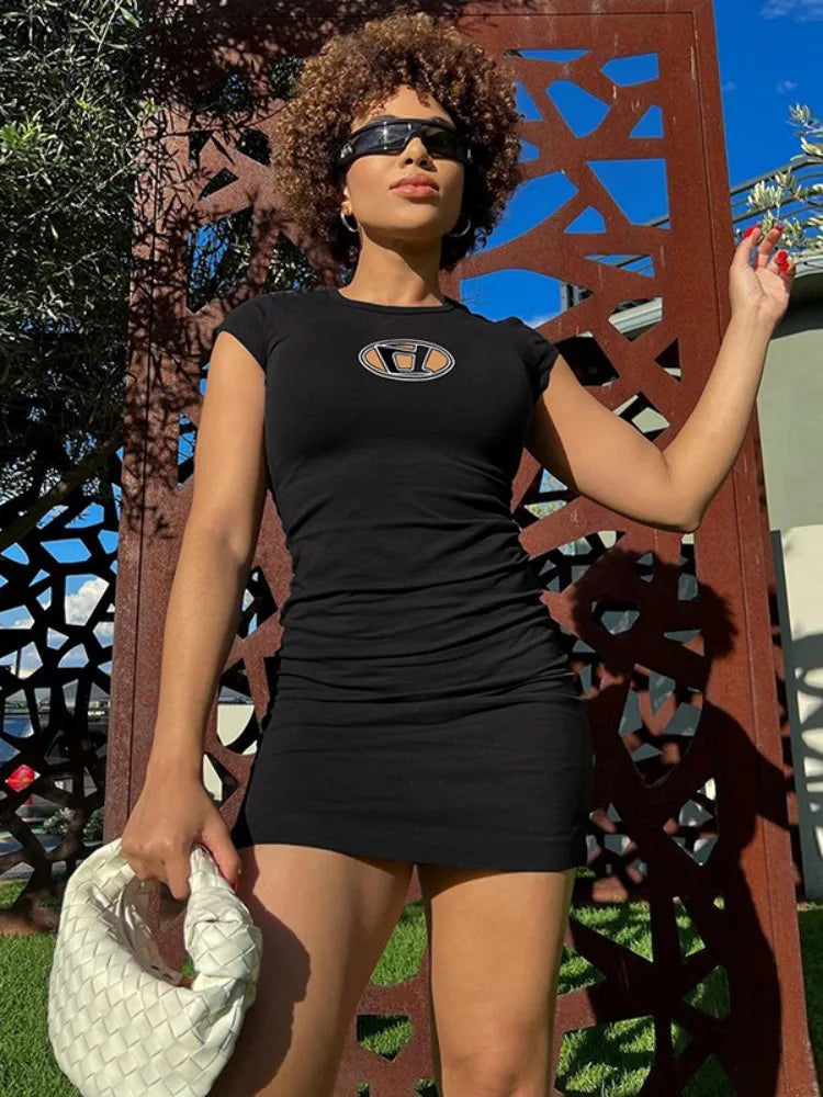 Maxct Summer Dress For Women Y2k Clothing Short Sleeve Mini Sexy Streetwear Hollow Out Black Vestido Feminino One Piece Outfits
